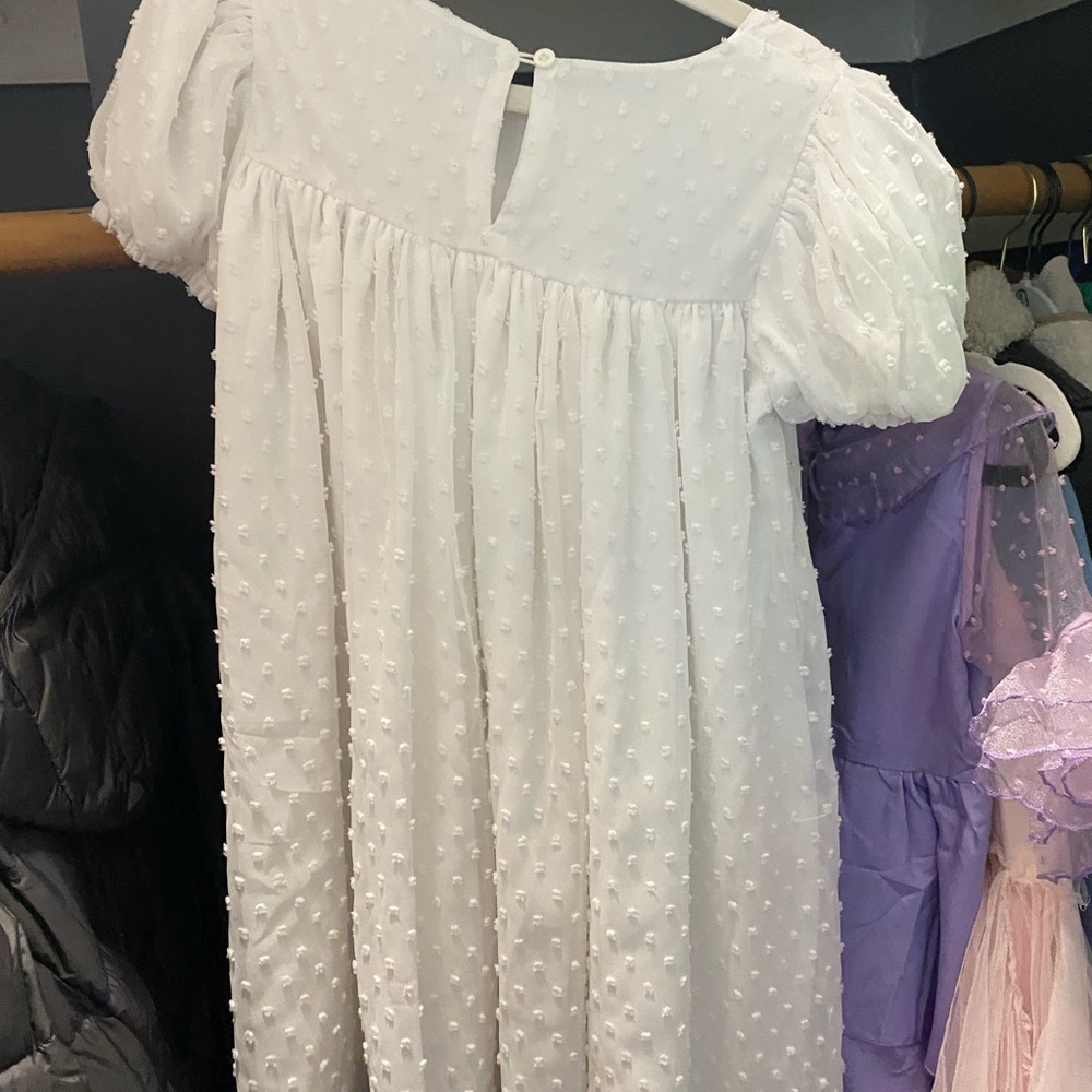 Nordstrom White Textured Puff Sleeve Dress
